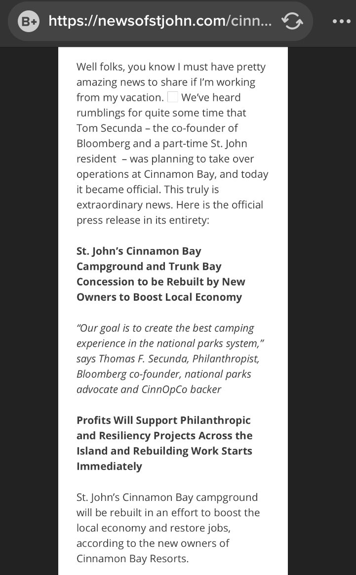 104/ TOM SECUNDABLOOMBERG TRADERCLINTON GROUP INITIATIVE-RELATED HURRICANE RELIEFRESIDENT OF ST. JOHN & PUMPED MONEY INTO THE PARKSCHAIRMAN OF BOARD OF NATIONAL PARKSDEFINITE DEEP DIVE NEEDED