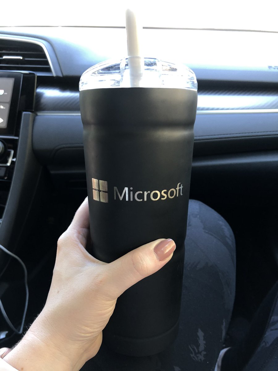 adria_leanne's tweet photo. Starting at a new company in the middle of COVID-19 means a lot less swag, but at least the one piece of swag I did get gets used on a daily basis. #microsoftlife https://t.co/8Q9q2XY7S1