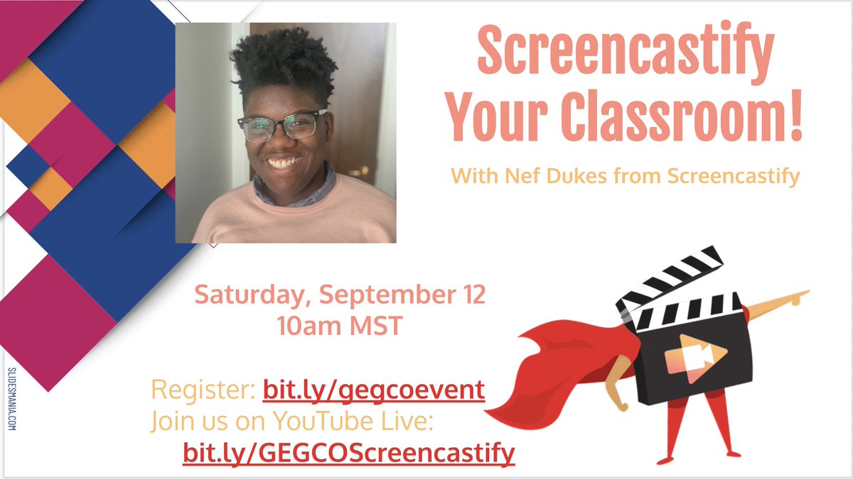 GEGColorado's tweet photo. Need a tool for your classroom that will support you &amp; students?

Join @NiftyNef #SharonScreen &amp; @ColoradoGEG on Sat, September 12 at 10am MST for a session on all the innovative ways Screencastify is the #GOAT!

Register: https://t.co/nAtixmLREs
Join: https://t.co/gDZfR4DvnP https://t.co/k8ro1XkWQa
