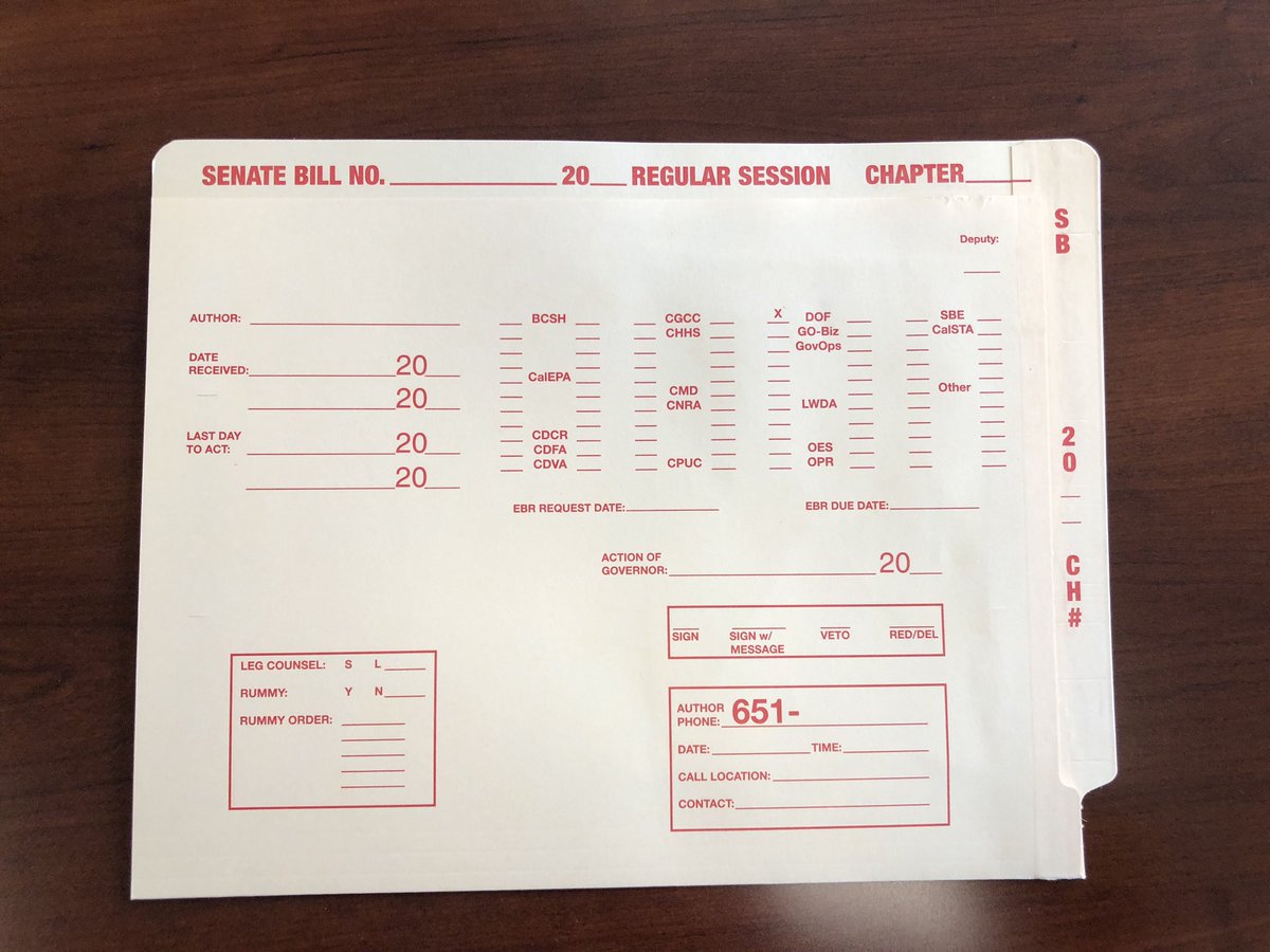 A bill file gets made for the bill. Here’s a blank bill folder.