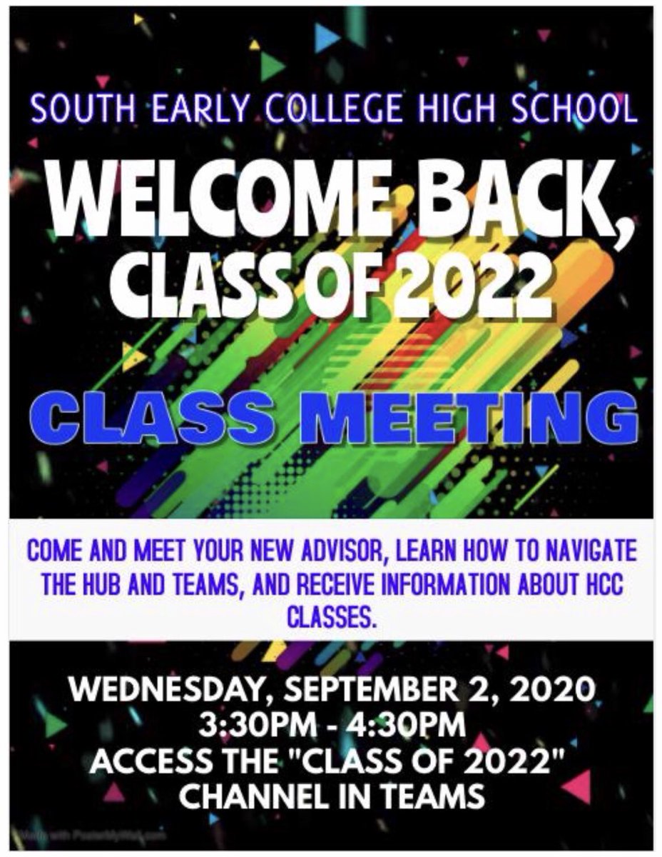 Where are you, Class of 2022?
We want to see your face in the virtual place on Wednesday, Sept. 2 from 3:30 pm until 4:30 pm on Teams. 
#WelcomeBacktoSECHS #bethelightinthedarkness