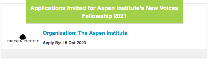 NGOBOX's tweet image. #Fellowship The Aspen Institute invites applications for New Voices Fellowship 2021 - a media training program for development experts from the developing world.
Details - ngobox.org/fellowship_ful…
#MediaTraining #DevelopmentExperts