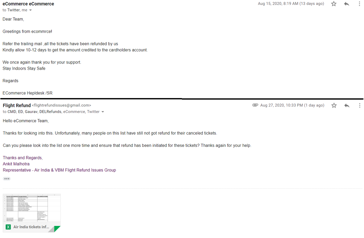 ankit113's tweet photo. @HardeepSPuri @PMOIndia @MEAIndia @DrSJaishankar @VMBJP @MoCA_GoI @AAI_Official @airindiain @FlyWithIX @PIB_India @MIB_India Hello @HardeepSPuri Sir! @airindiain has not been replying to the email despite assuring that all refunds has been processed 2 weeks ago. People are waiting for their refund since months. Please help us. 
https://t.co/QJnH8rPq6Z https://t.co/EFoqTGetkW