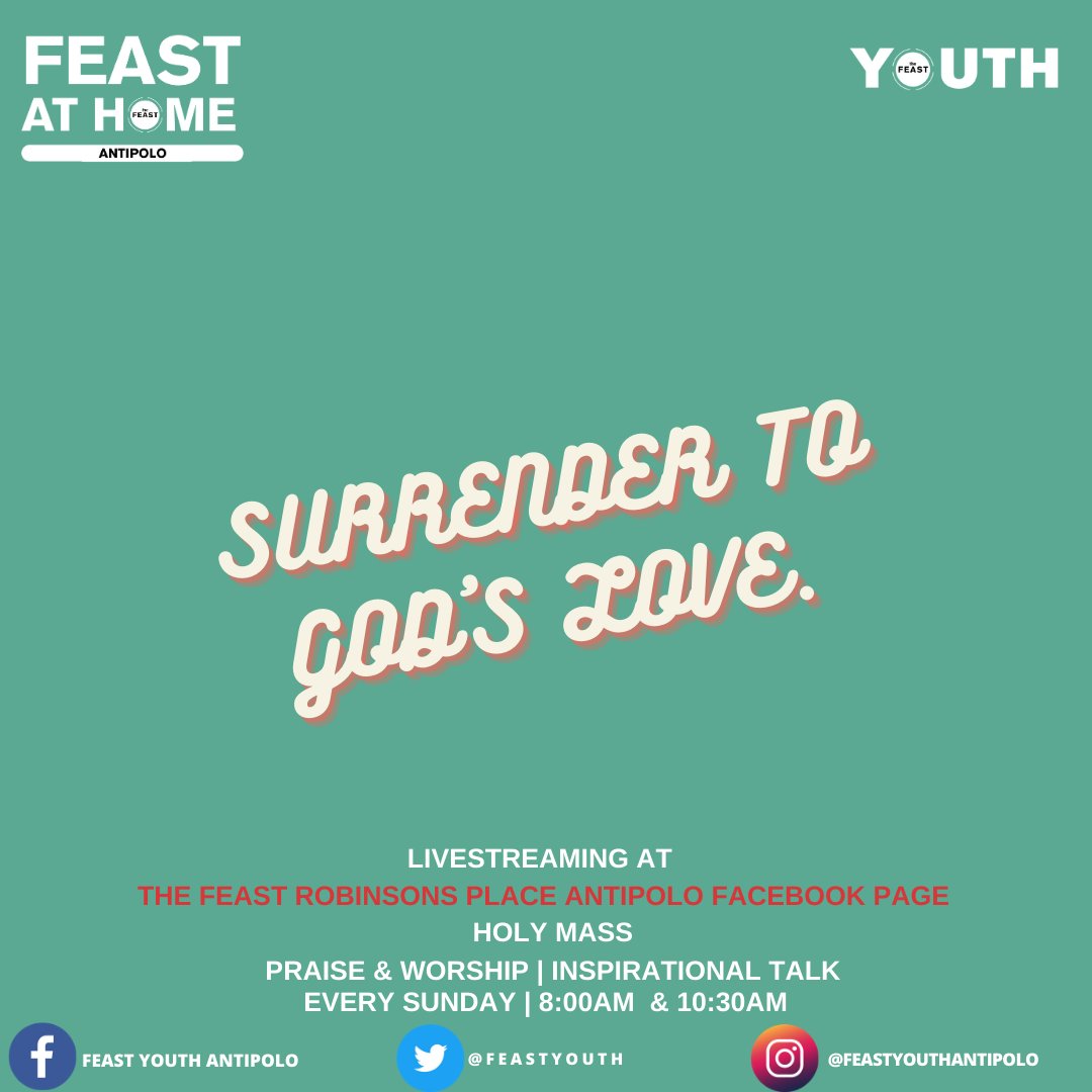FeastYouth's tweet photo. Surrender to God's Love.
Have a blessed week ahead Kapatid. Keep safe ❤️
#YouAreLoved
#FightWithFaith https://t.co/g0jI4zjxvw