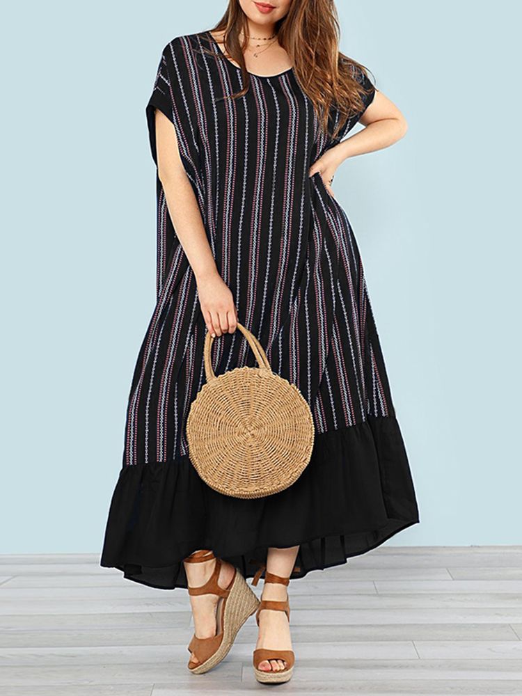 AlGhafStore's tweet image. Vintage Women Loose Striped Batwing Sleeve Patchwork Dress | Al Ghaf Marketplace alghaf.com/product/vintag…