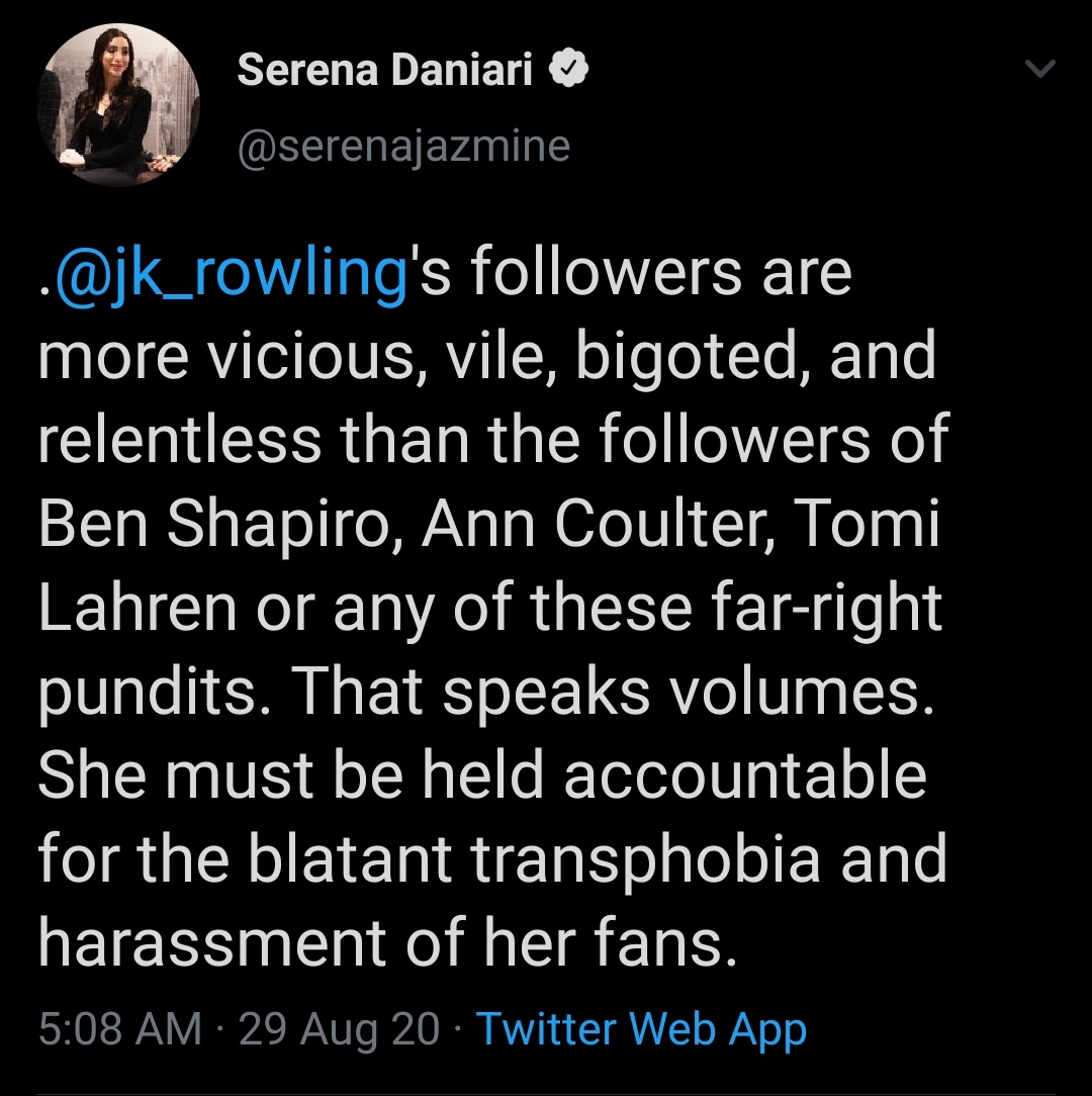 Writes for Guardian, CNN, Teen Vogue, and Playboy.What a surprise. https://twitter.com/serenajazmine/status/1299438754579570696?s=19