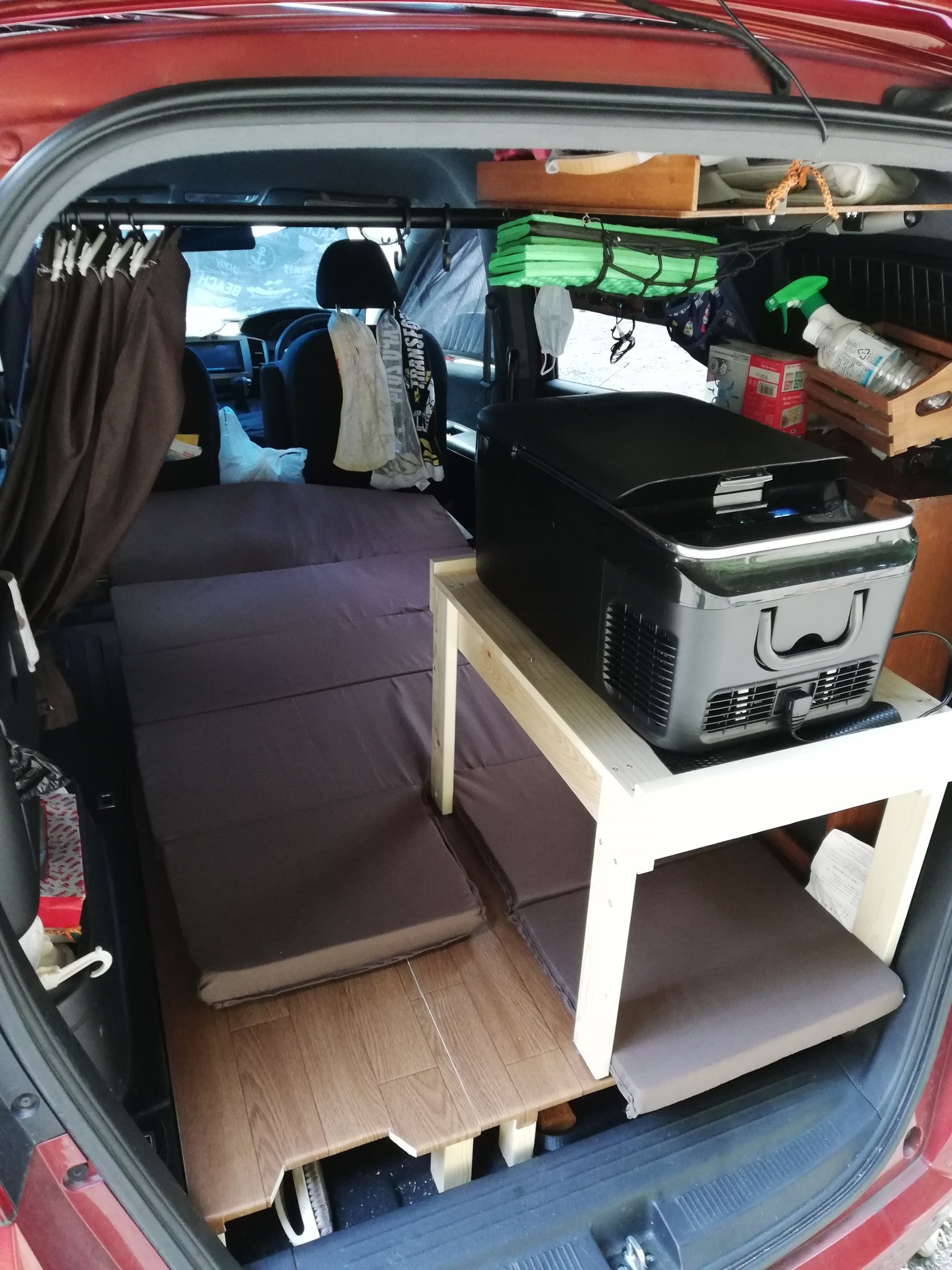 バソ ここ半年の車 Amp キャンプ装備の追加 ルーフキャリア Amp ボックス改造 車載 冷蔵 Amp 冷凍庫 購入 車中泊用マット改造 フロアボード自作 棚兼 テーブル自作 ポールテント 小型焚き火台 金属製テーブル 北海道行くつもりだったから
