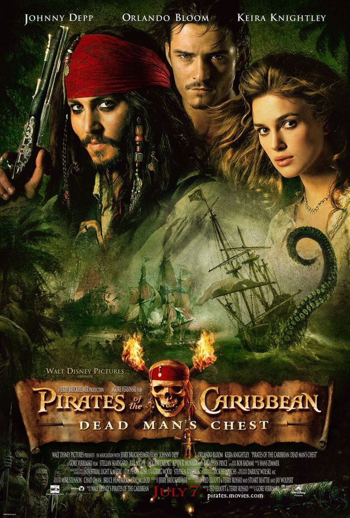 Pirates of The Caribbean: Dead Man’s Chest & At World’s End (2006, 2007)Starring Johnny Depp, Orlando Bloom, Keira Knightley, Bill NighyBoth films grossed over $950k each & were filmed back to back. 