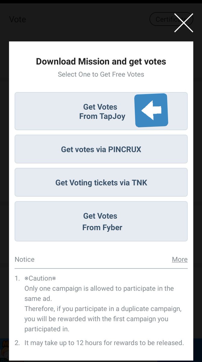 How to do this? First, open your Fanplus app. Then go to TapJoy, and choose Rise of Kingdom. This one is the easiest to get by which we only need to purchase anything from the app. I choose the VIP pack which cost around $1 (MYR 3.9) and voila! I get the votes.
