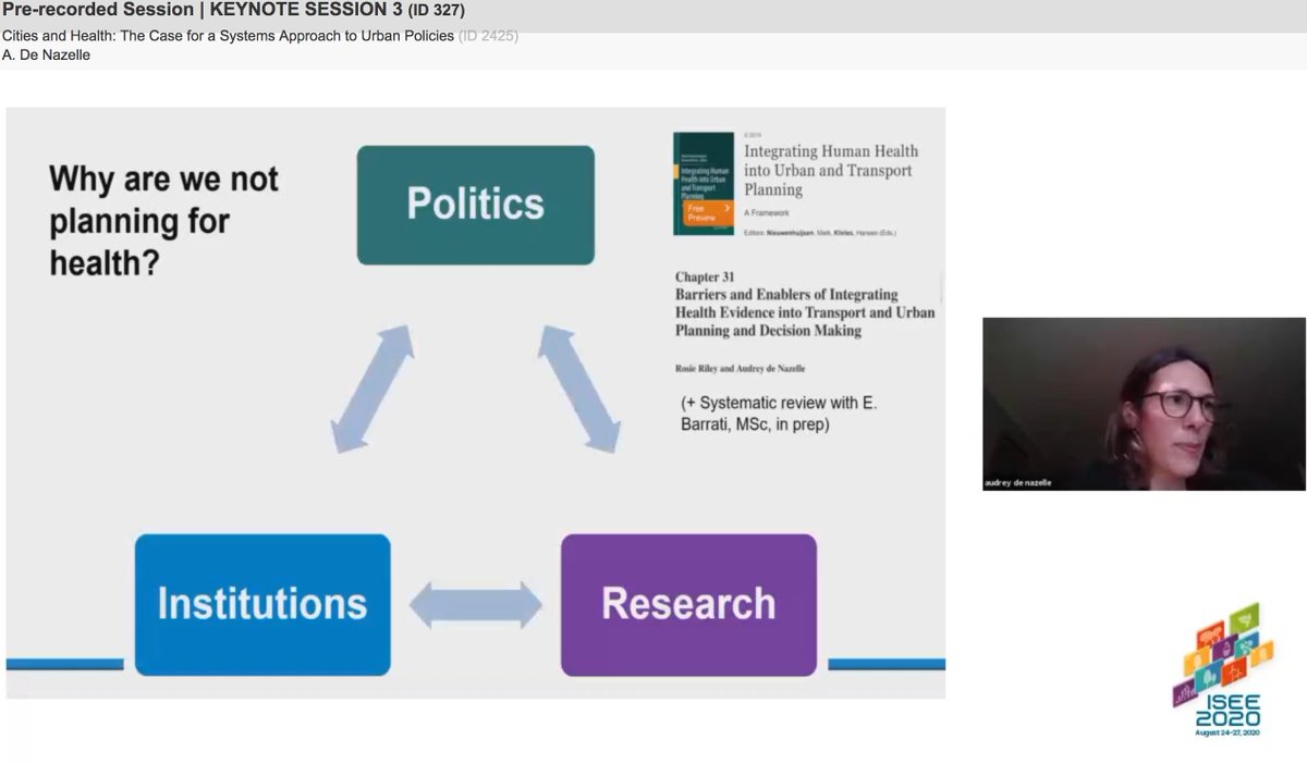 JenMcCrindle_AU's tweet photo. #ISEE2020Virtual Keynote speaker Audrey de Nazalle on the discourse around air pollution (put more eloquently than I could): Policy is singly focused on meeting standards, which misses opportunities to holistically think about how to improve health. What she said. https://t.co/beMXjX4QYI