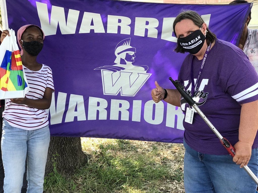 NISDWarren's tweet photo. We may be learning from a distance Warriors. Do you need a library 📚?  Check one out. Our Libriarian delivers! #WarriorsDeliver2020 https://t.co/ZvsS3L3tRv
