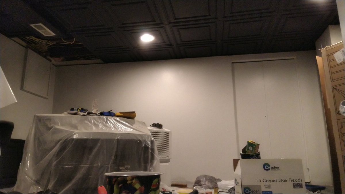 Good bye yellow walls. That color was on brand for my then website/animated stuff I was doing at the time. They were like the last remaining visible reminder I had of that site. I also dropped an Ethernet cable/outlet down there. Drilled a hole in the living room floor & prayed