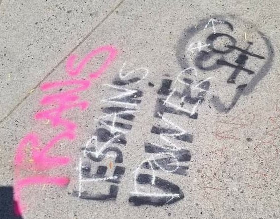 #2: the double venus symbolThe morning before the Vancouver Dyke March, TERFs got up at 4am and spraypainted hundreds of double venus symbols along the dyke march route. Again, this generally looks harmless to bystanders but is directly targeted to make trans lesbians unsafe.