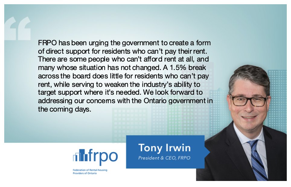 A statement from our President &amp; CEO <a href="/Tonyirwin74/">Tony Irwin</a> on the 2021 Rent Guideline Announcement <a href="/SteveClarkPC/">Steve Clark</a> <a href="/fordnation/">Doug Ford</a>