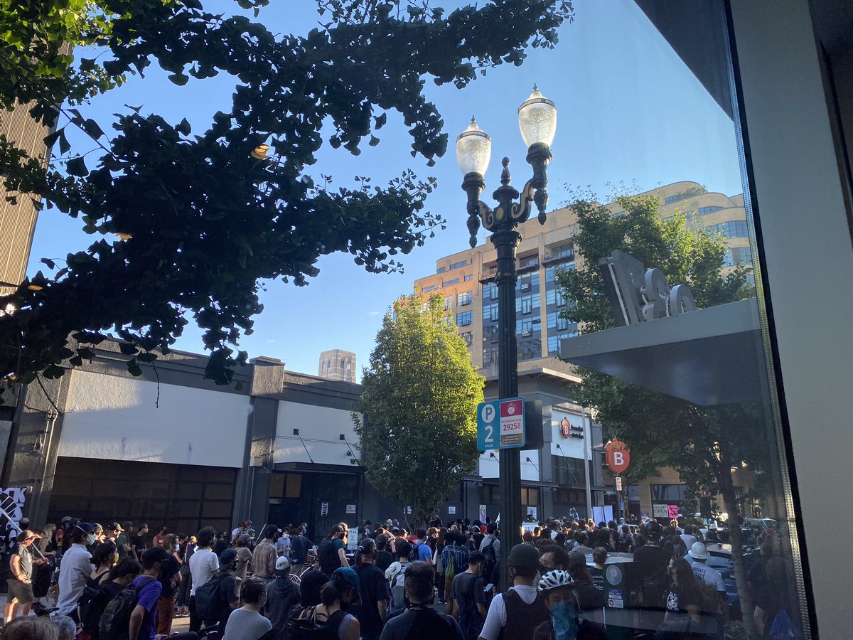 Protesters on the inside are calling for more people to show up in support outside  @tedwheeler’s condo building until he shows up to take the demands. NW Glisan and 9th.