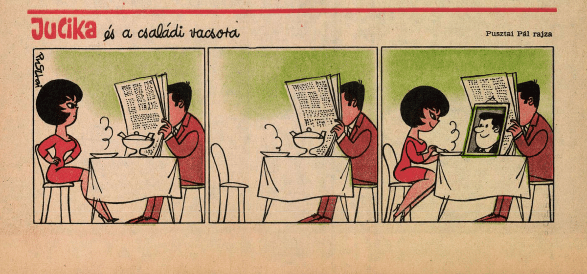 JucikaInOrder's tweet photo. 380. Jucika And The Marital Dinner.
Published on Ludas Matyi on the week of January 18th-24th, 1965. (Dated Jan. 21st)
#jucika #jucikainorder #jucikachronological
#LudasMatyi #January #January1965 #Pusztai #PusztaiPál #PálPusztai https://t.co/yT3zxkB2ZS