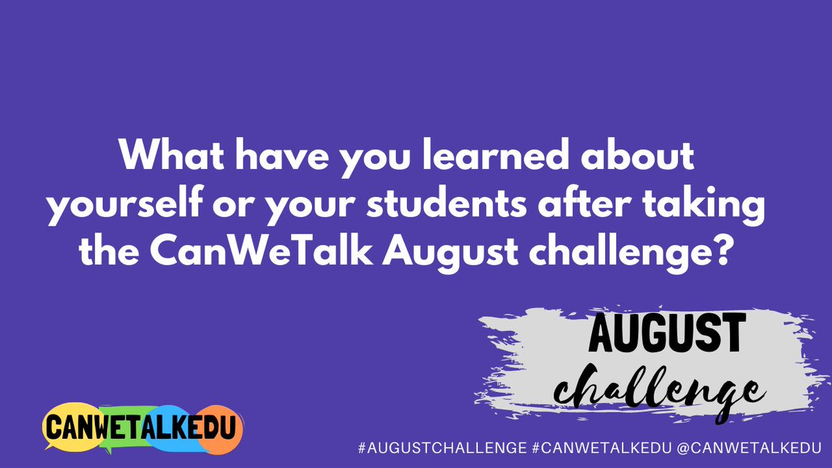 SLOW CHAT REFLECTION! Please reply here.

What have you learned about yourself or your students after taking the <a href="/CanWeTalkEdu/">CanWeTalkEdu</a> Aug Challenge? What growth did you witness?

Story Postings to be new feature on the website!

<a href="/Steph_EdTech/">Stephanie Rothstein</a> <a href="/GlobalGEG/">Global GEG</a> <a href="/GEG_NorCal/">GEGNorCal</a>