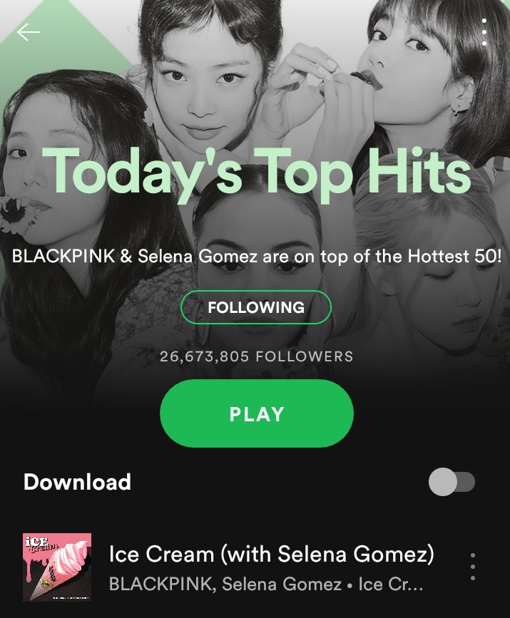 How do I Stream  #IceCream   on Spotify "Today's Top Hits" Playlist?// A THREAD //It's the biggest Playlist on spotify, streaming  #IceCream   here makes the song last longer on the playlist so we can get more streams from locals.1. Stream Ice Cream ONLY from this playlist (cont)
