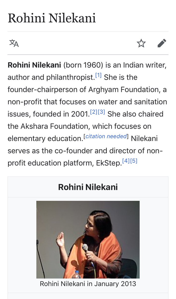 109/ ROHINI NILEKANIAuthor/Children’s author & *Water*/Sanitation non-profitCnnxn to InfoSys Ltd, connected toVisa FraudFinancial issuesIn 2011, made member of the Audit Advisory Board of the Comptroller & Auditor General of IndiaCheck out the co’s symbol: