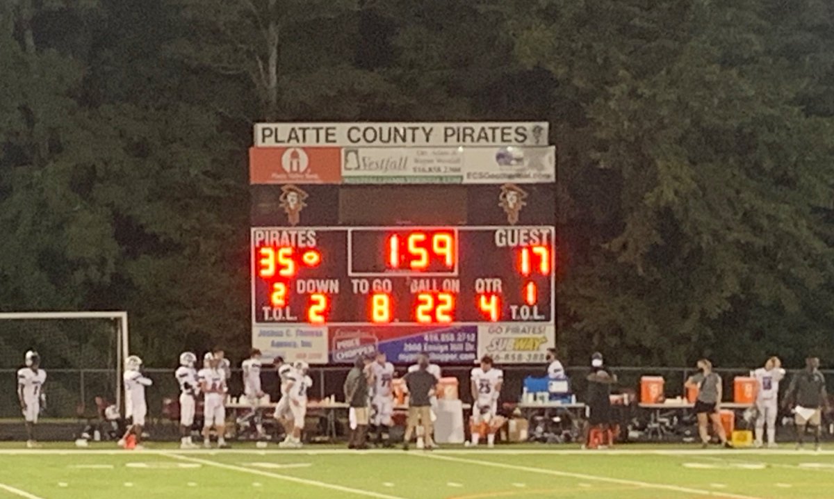 PCHSAthletics1's tweet image. That’s a Pirate W for our first football game!! What a fun and safe evening for our boys and fans!

Final score PIrates 35- Panthers 17 
@PCHSAthletics1 @PlatteCountyR3 @_pcpirates