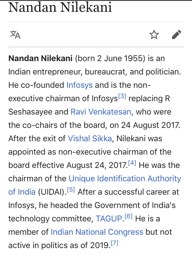 110/ NANDAN NILEKANIAha- HUSBAND of Rohini (109) & co-founder & chairman of the aforementioned InfoSys Ltd (see above for their dirt)Chairman of India’s SSN program - in fact DEVELOPED itHead of Indian Tech CommitteeAgain, look at #109 to see InfoSys’s pyramid