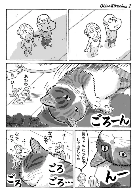 2ページ猫漫画「大きな菊ちゃん」〜小さくなったおじいさんとおばあさん〜 #猫の菊ちゃん 