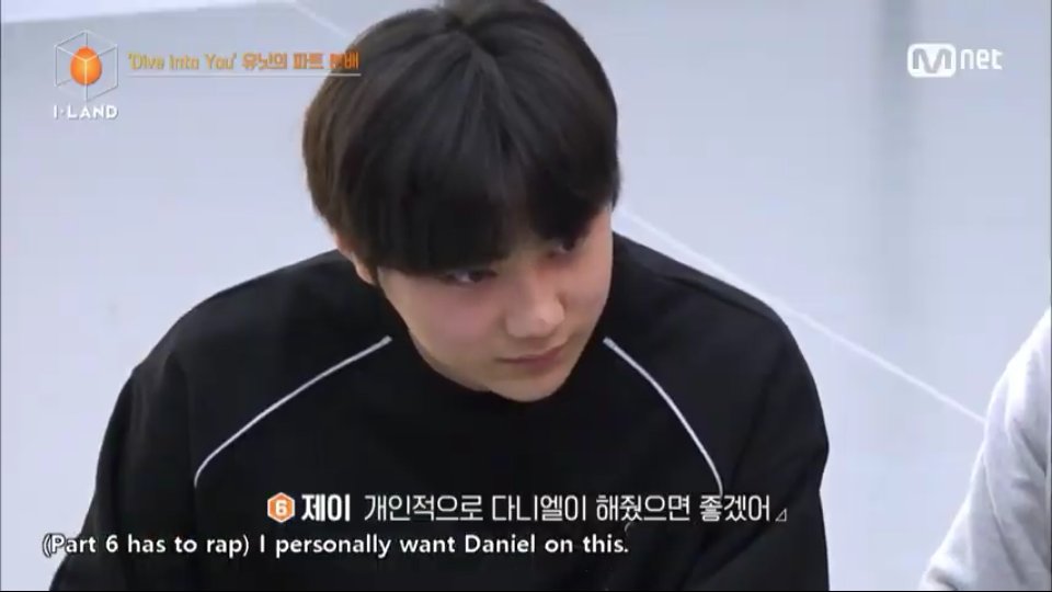 For Daniel, He gave him part 6, Jay said, "I personally want Daniel on this. It does suit you. Remember Heeseung hyung from Fire? Because he took the last part the performance could end with an impact. That's face deserves the most recognition today. You're the only one who can++