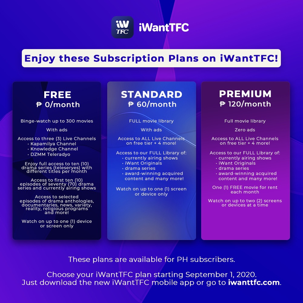 ofc_iwant's tweet photo. Here are the Subscription Plans you can enjoy on iWantTFC starting September 1! 😃

Just download the iWantTFC mobile app or go to https://t.co/qxwBKL59Gx starting September 1 and choose your plan.
These plans are available for PH Subscribers. https://t.co/Z3Y0RfwUvl