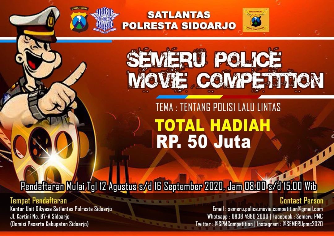 polresta_sda's tweet photo. Selamat pagi sobat Humas... monggo buruan yang belum daftar Semeru Police Movie Competition segera ya, menangkan hadiah menarik dengan total Rp. 50 juta, pendaftaran dan tema bisa berkordinasi 
@DikyasaSidoarjo  ojok sampai gak melok rek... #MovieCompetition #SidoarjoKreatif https://t.co/aUkYF5Pv1y