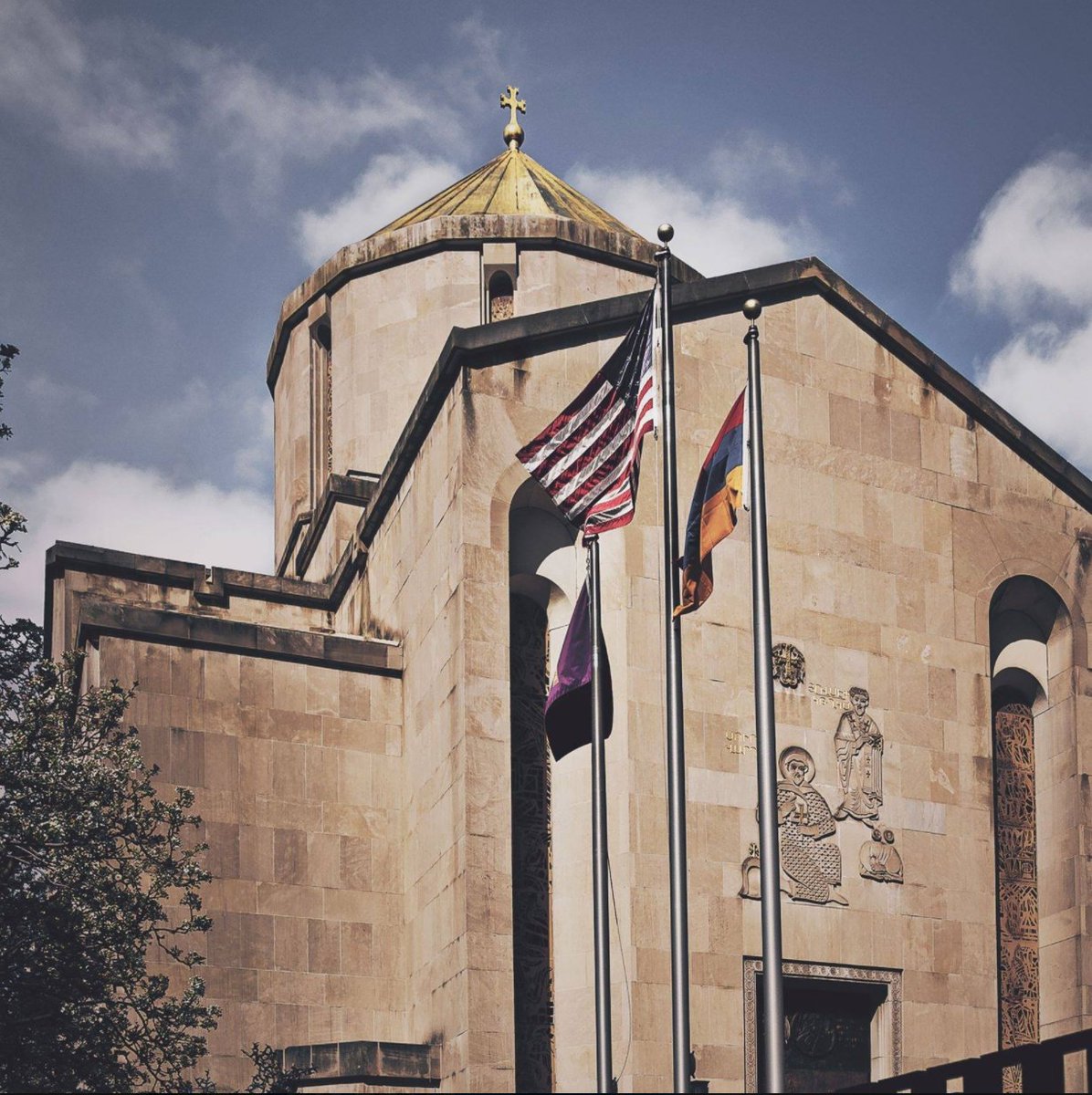 St. Vartan Armenian Cathedral in NYC, flying the ARMENIAN flag. Armenia currently occupies the Nagorno-Karabakh region of Azerbaijan, which has displaced 724,000 Azerbaijanis. Has this church's grounds ever been spray-painted with "Free Nagorno-Karabakh"? No. 2/