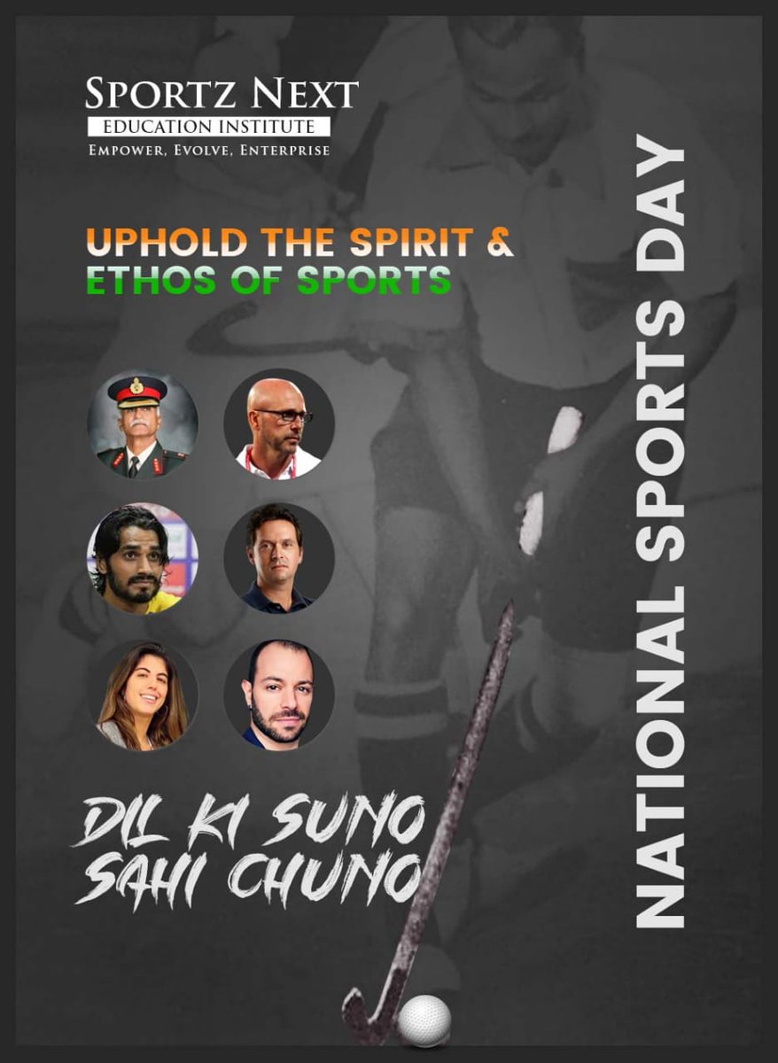 SportzNextEdu's tweet photo. As a sports education &amp; excellence promoter, we take oath to uphold the spirit of Sports. 
To strengthen sports culture and dominate internationally, we all have to be part of the force, look beyond passion and work uni-directionally. #Dil ki suno #Sahi chuno.
#NationalSportsDay https://t.co/txY2nsBBRn