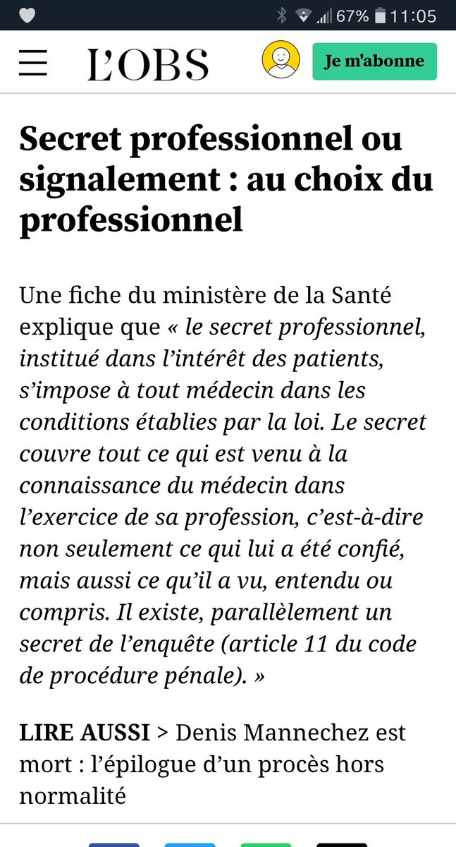 Et donc voici ce qui pose problème : non cher  @lobs le secret professionnel n'est pas un choix quand on a connaissance de violences encore plus lorsqu'il s'agit de violences sur une personne vulnérable