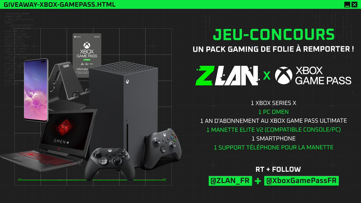GROS LOT INCOMING !!! Et si c’était l’heure de remporter un pack gaming complet grâce à @XboxGamePassFR ??
C’est facile, follow @ZLAN_FR + @XboxGamePassFR et RT ce tweet pour participer !
#ZLAN2020 https://t.co/WlGdwjWSER