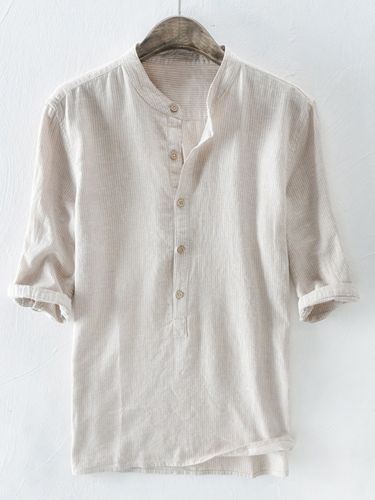 AlGhafStore's tweet image. Mens 100% Cotton Button Striped Half Sleeve Breathable Casual Henley Shirts | Al Ghaf Marketplace alghaf.com/product/mens-1…