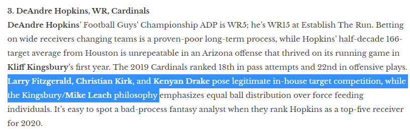 Evan pointed out that this type of offense normally has equal ball distribution, but Christian Kirk saw 24.5% of passes come his way last year in games he was active while playing through a high ankle sprain.