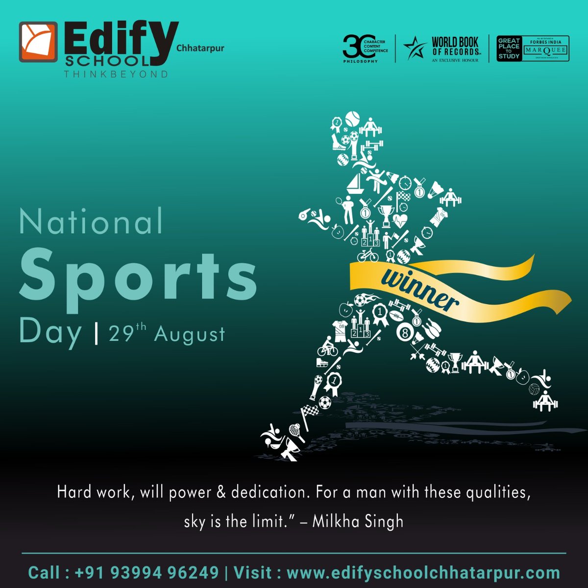 "Hard work, will power &amp; dedication. For a man with these qualities, Sky is the limit."-Milkha Singh