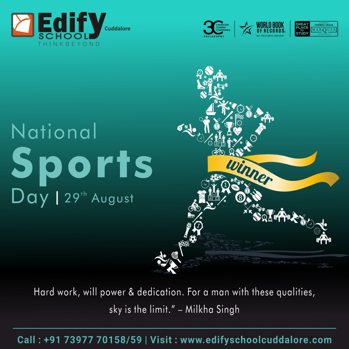 edifycuddalore's tweet photo. "Hard work, will power &amp; dedication. For a man with these qualities, Sky is the limit."-Milkha Singh https://t.co/99fRaZ7r7P