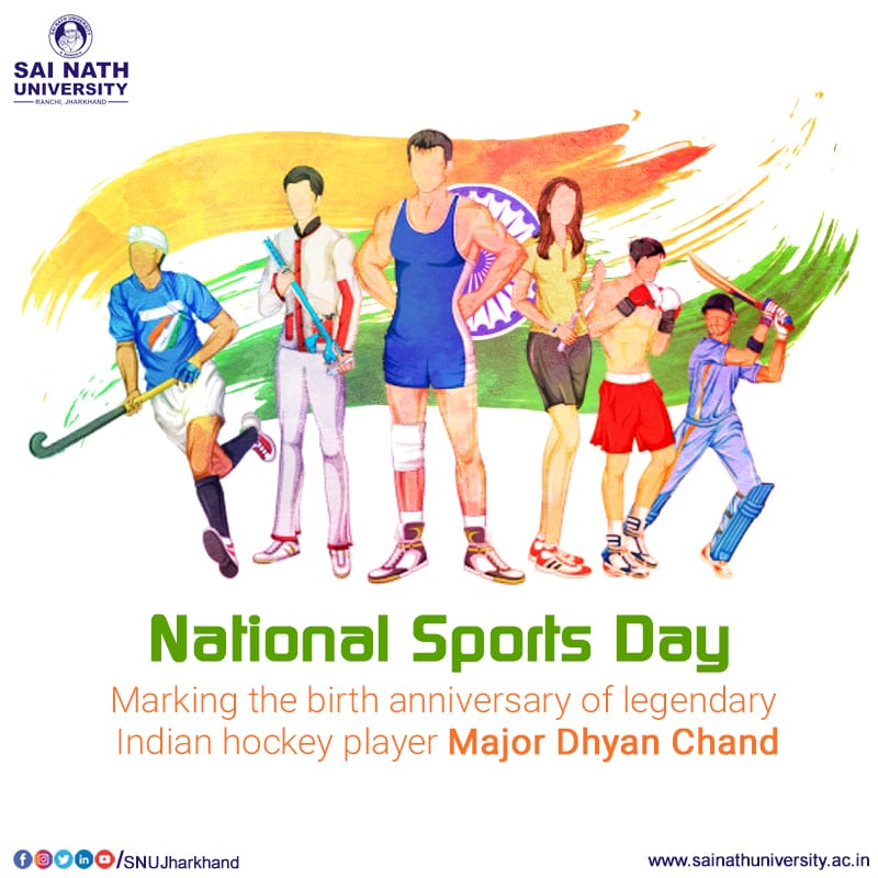 SNUJharkhand's tweet photo. Marking the birth anniversary of legendary Indian hockey player #MajorDhyanChand. Wishing you all a very happy #NationalSportsDay 

Admission Open: Apply Now: https://t.co/m4YF3w5RqB https://t.co/aFY58AfR1U