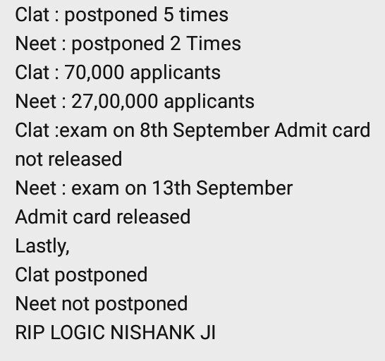 MEETRAJ_45's tweet photo. If Postponing Exams will lead to Zero Academic Year then how CLAT Exam is Postponed!!
Lots of Unanswered Questions BUT No one to Answer..!
@DrRPNishank @narendramodi @PMOIndia
 #PostponeJEEAndNEET 
#PostponeExams_Or_ResignModi https://t.co/JKAP8XmLsG https://t.co/YBvynP1Gu8