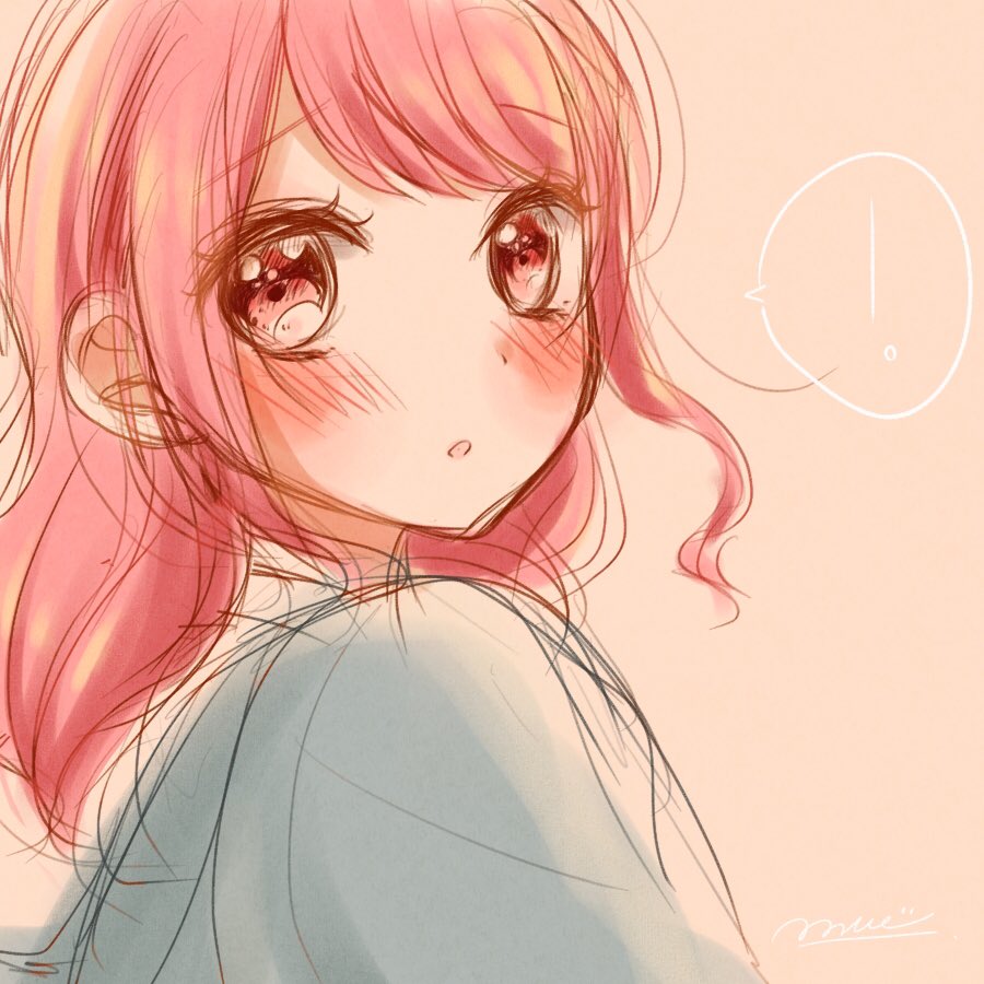 maruyama aya 1girl solo blush pink hair ! pink eyes sketch  illustration images