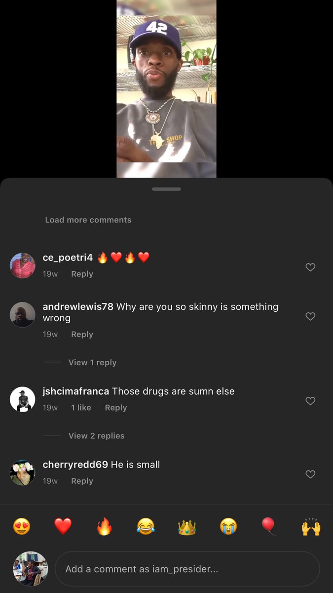 So I was watching this video of Chadwick Boseman before he died and I realized something. These comments are the representation of social media today. ‘People genuinely showing concern, People not showing emotions with jokes’. Social media is something else . RIP BLACK PANTHER