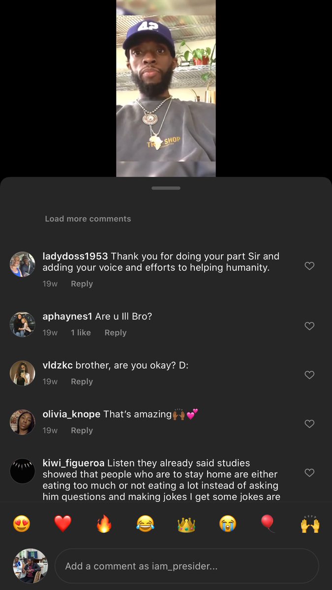 So I was watching this video of Chadwick Boseman before he died and I realized something. These comments are the representation of social media today. ‘People genuinely showing concern, People not showing emotions with jokes’. Social media is something else . RIP BLACK PANTHER