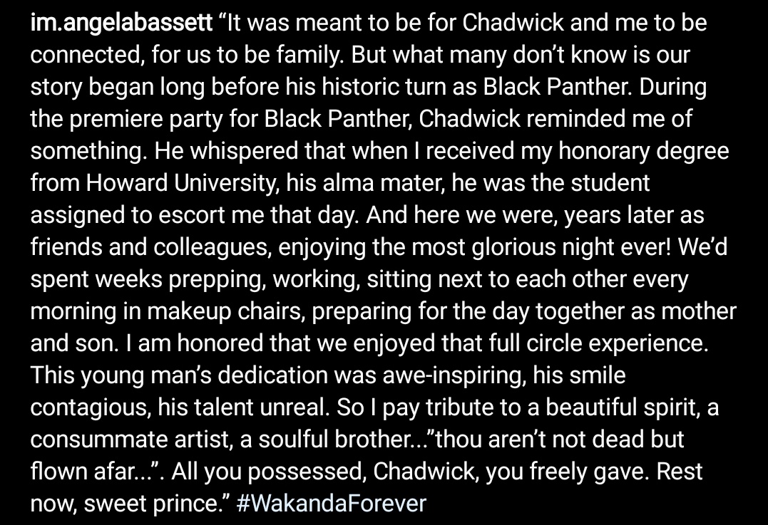 This very moving post from Angela Bassett is lovely.  https://twitter.com/ImAngelaBassett/status/1299554716674744320?s=19