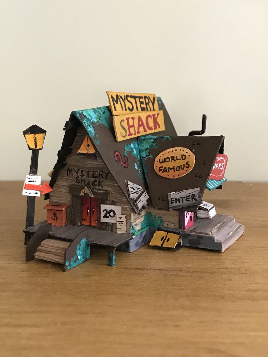 apocalemonart's tweet photo. Behold, Mystery Shack 2: THE SHACKENING.
Still tiny, but I painted *before* assembling so it’s much more detailed.
#GravityFalls #mysteryshack #miniatures #miniaturebuild #modelmaking @_AlexHirsch https://t.co/vPhQVrvzKk