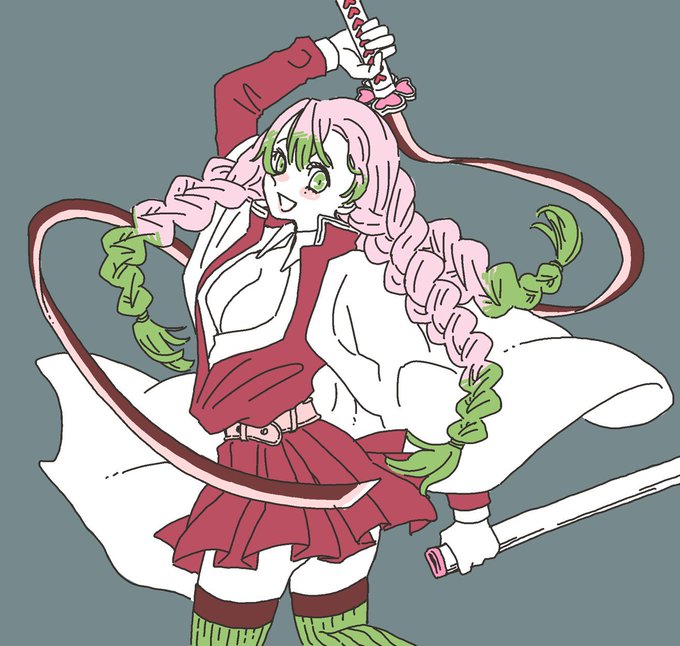 川人早貴(悪い芝居)さんがTwitterに投稿した甘露寺蜜璃(鬼滅の刃)のイラスト。