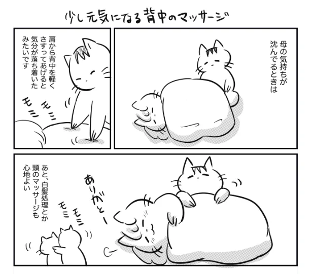 気持ちが沈んだとき、少し心地よくなるマッサージ…!
肩甲骨あたりが気持ちよかったみたいです(個人的感想) 