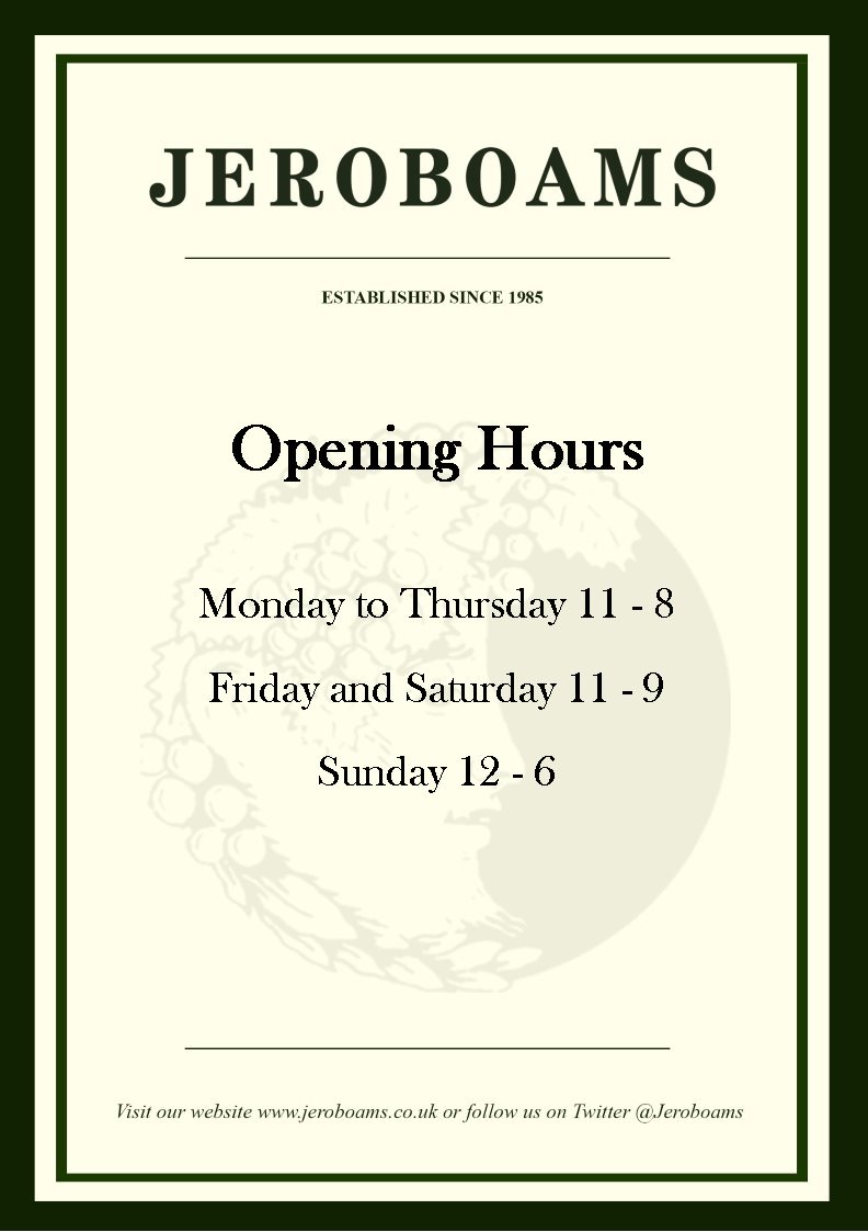 JeroboamsHampstead (@jeroboamsheath) on Twitter photo #NewOpeningTimes
Dear customers, 
from September 1st our we're implementing our opening times
#Jeroboams #winemerchant #Londonwinemerchant #NewOpeningTimes
Dear customers, 
from September 1st our we're implementing our opening times
#Jeroboams #winemerchant #Londonwinemerchant