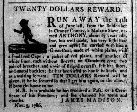 JMMontpelier's tweet image. #OTD at 1787 Constitutional Convention, Pierce Butler proposed what became known as the Fugitive Slave Act, requiring the return of any enslaved person who escaped to another state. Weeks earlier, Madison wrote his father, speculating on the whereabouts of escaped slave Anthony.