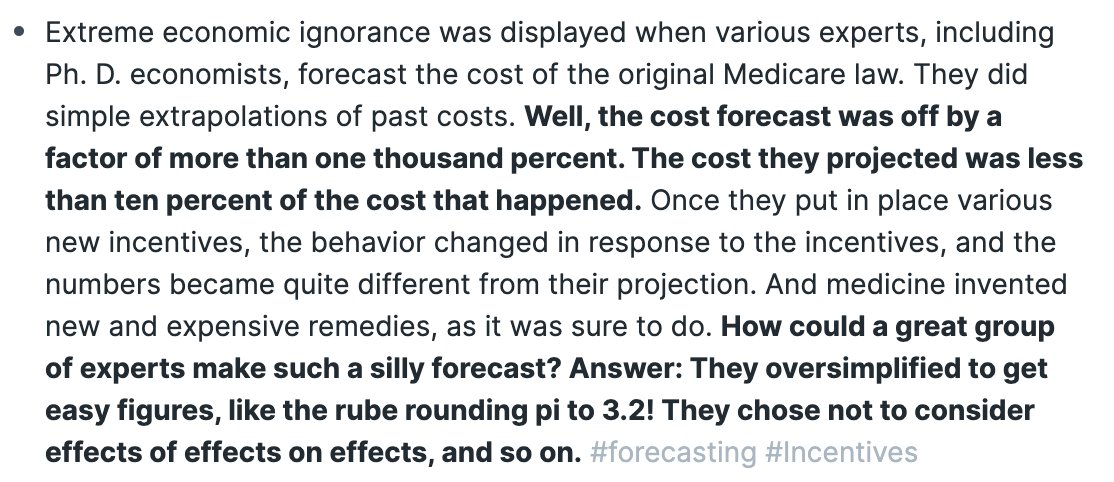33/ The only thing you can know about a forecast with 100% certainty is that it is wrong. Forecasting ought to be a difficult mental exercise where you're trying to understand effects of effects.You're not looking for the right number. You're looking for the right magnitude.