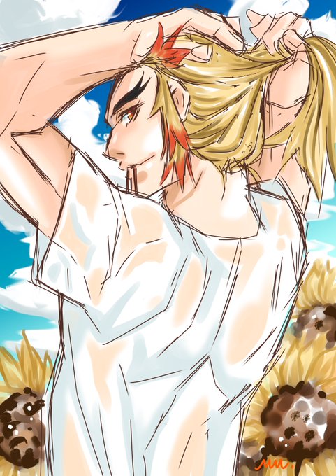 見那ミノルさんがTwitterに投稿した煉獄杏寿郎(鬼滅の刃)のイラスト。